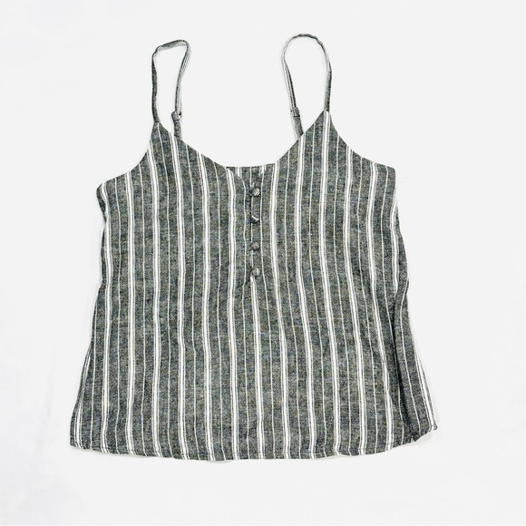 NWOT Abound Striped Linen Button Front Adjustable Spaghetti Strap Camisole Tank - Picture 1 of 6